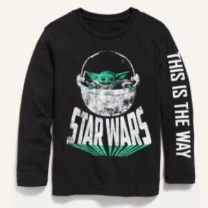 Boys Size Small 6/7 Star Wars Baby Yoda Black Long Sleeve Graphic Tee, Like New